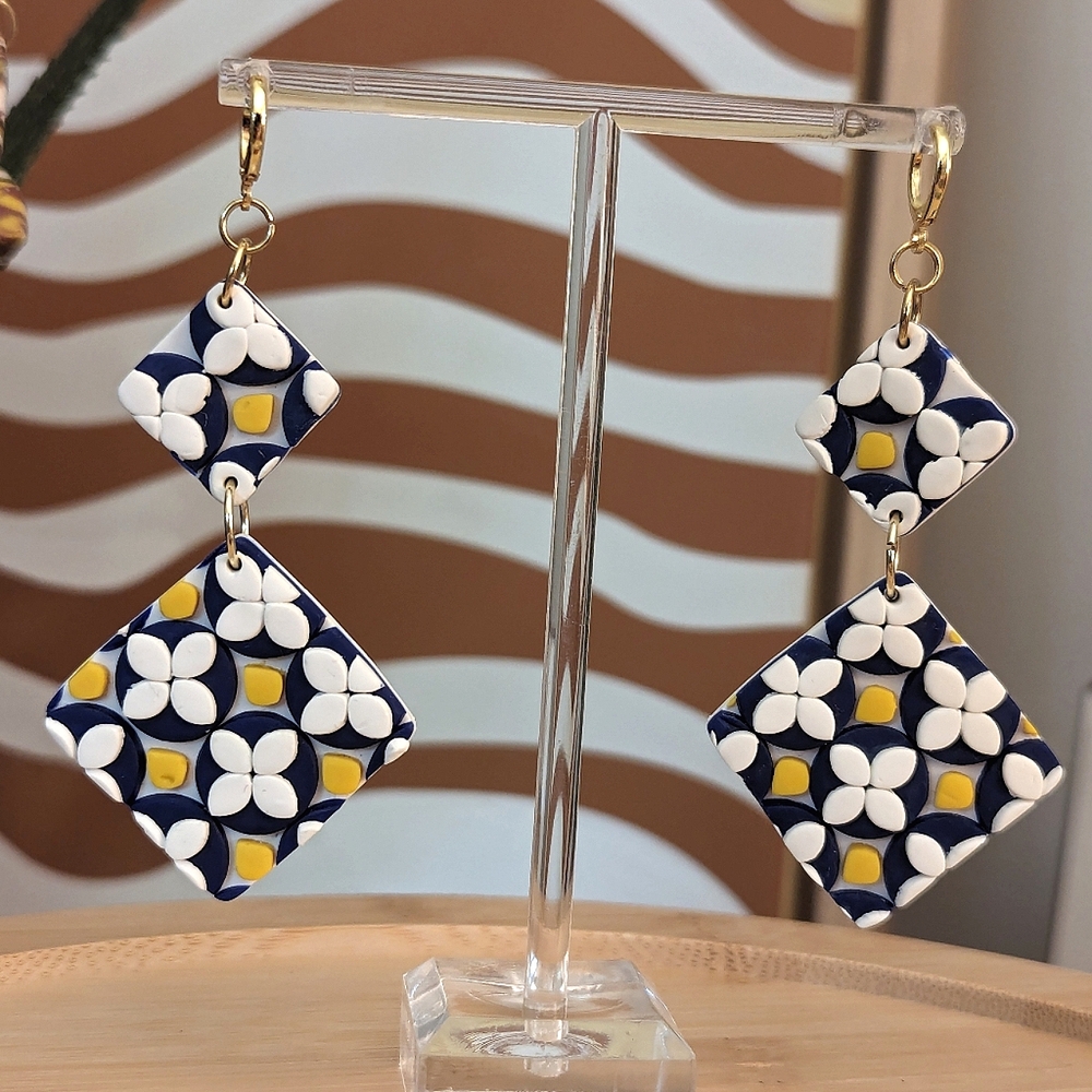 Azulejo Tile Statement Earrings - Picture 3 of 13
